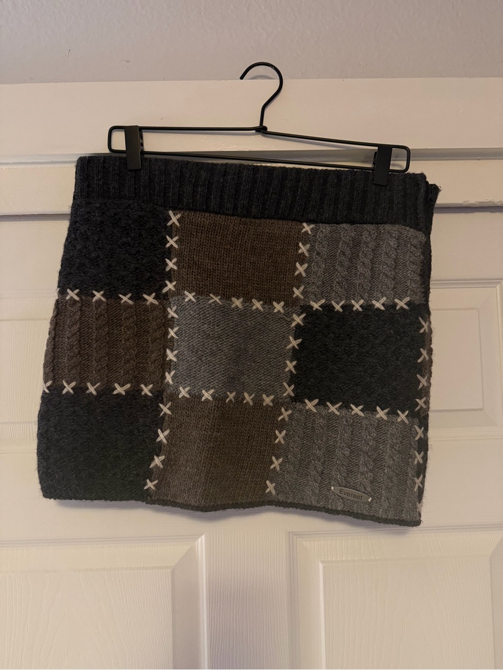 Everest Patchwork Knit Skirt in Charcoal and Brown (M)